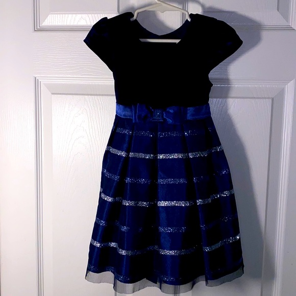 Jona Michelle Girls 3T Navy Blue Dress Velvet Glitter Party Holiday - Picture 1 of 9